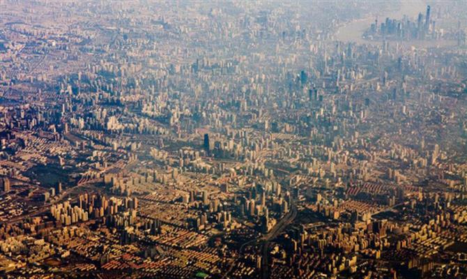 A cidade de Xangai vista do alto