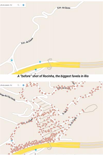 Rocinha antes e depois do mapeamento realizado pelo Google e Afroreggae