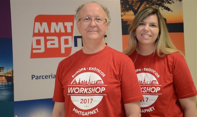 Os anfitriões James Giacomini e Mariana Azevedo, gerente e diretora de Produtos da MMTGapnet