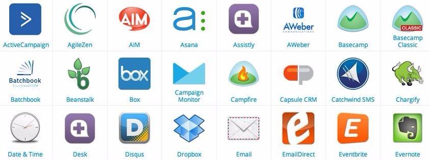 Alguns dos aplicativos que podme ser integrados por meio do Zapier