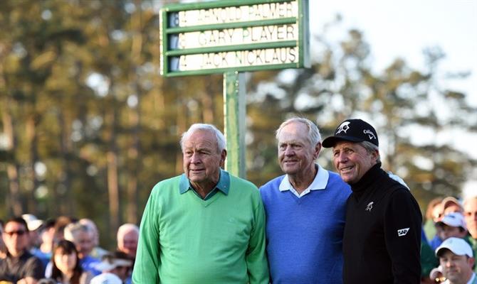 Os icônicos Arnold Palmer, Jack Nicklaus e Gary Player