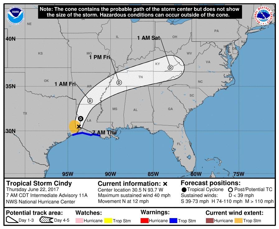 Previsão de órgão meteorológico dos EUA é de que tempestade se mova para o leste, após tocar o solo no Estado de Louisiana