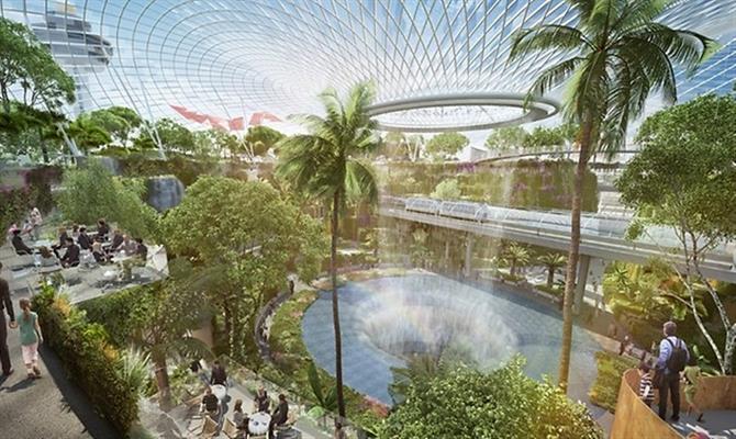 Projeto Jewel do Aeroporto Changi de Cingapura prevê uma cachoeira indoor e um jardim inspirado em uma floresta