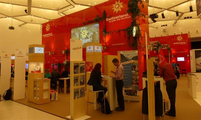 Área do Switzerland Tourism, uma das maiores da Switzerland Travel Mart 2017, que acontece nesta semana em Davos