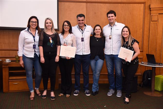 Marilia Weber (Europlus), Laura Degrazia, Simone Majewski (ambas da Planitur Viagens e Experiência), Alexandre Tedesco (Europlus), Karina Nunez (STB Trip e Travel), Peter Weber (Europlus) e Jaiana de Bortoli (Original Way)