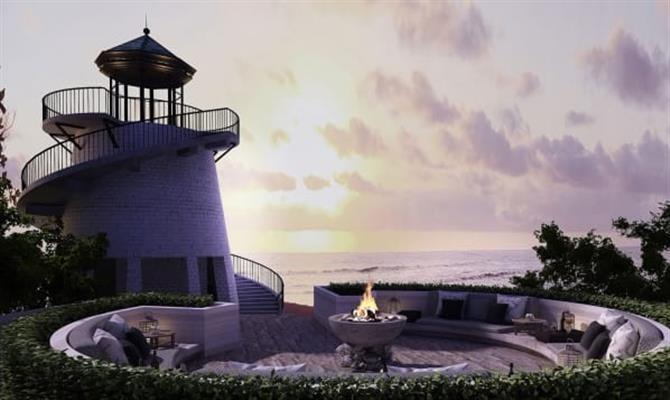 O restaurante em formato de farol é um dos atrativos do novo resort na ilha Desroches