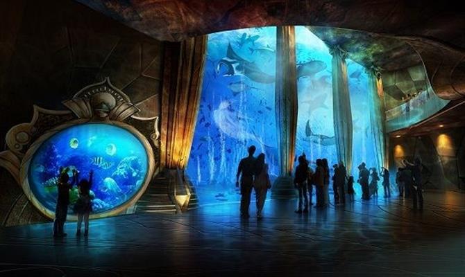 Um dos aquários do Atlantis Sanya recria a civilização de Atlântida