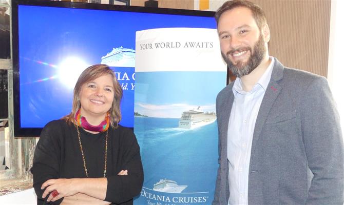 Estela Farina, diretora geral para o Brasil da Norwegian Cruise Line Holdings, e Marco Antonio Ferrer, gerente de Produto da Oceania Cruises