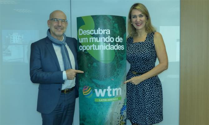 O novo diretor global de Portfólio da WTM, Claude Blanc, e a diretora da WTM Latin America, Luciane Leite