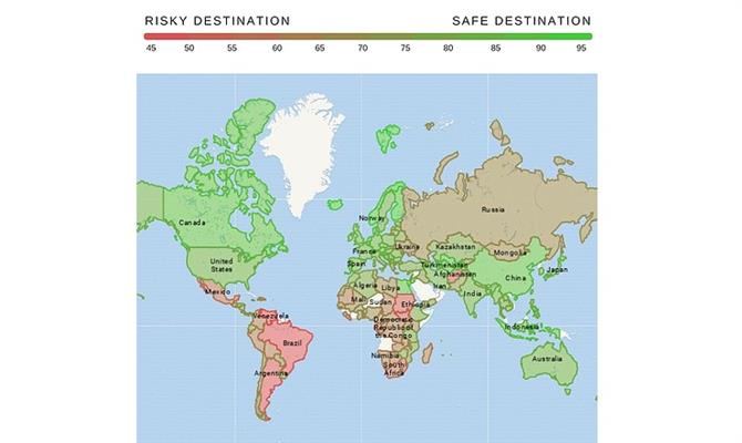 Mapa de risco do Solo Travel Safety Report 2019