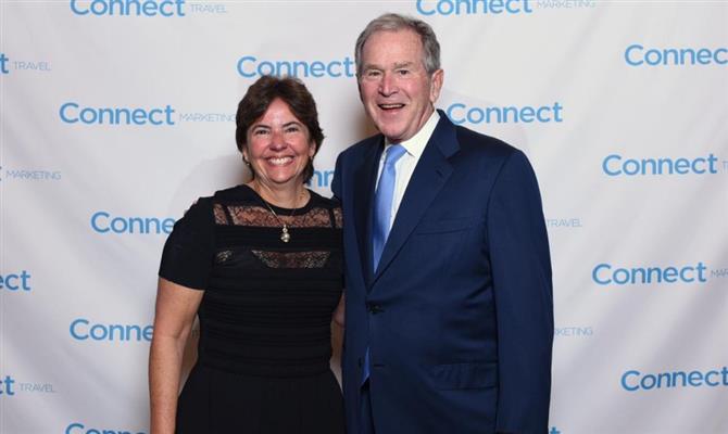 Claudia Menezes, da Pegasus, e George W. Bush, ex-presidente dos EUA