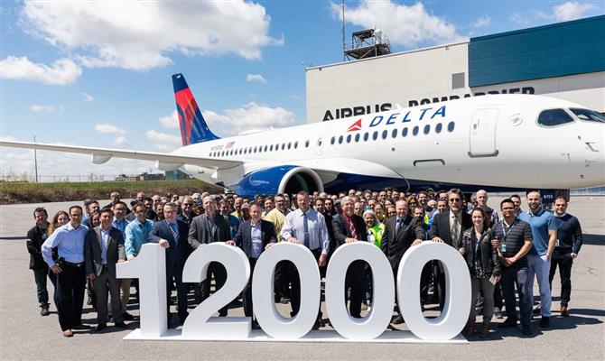 <br>Delta recebe o A220-100, aeronave número 12 mil da produção da Airbus desde 1974