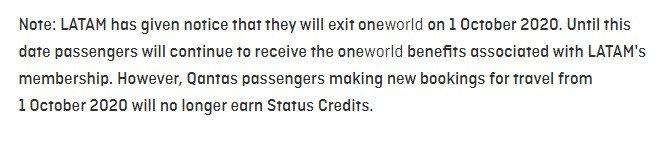Nota no site da Qantas revelou a data da saída da Latam da Oneworld