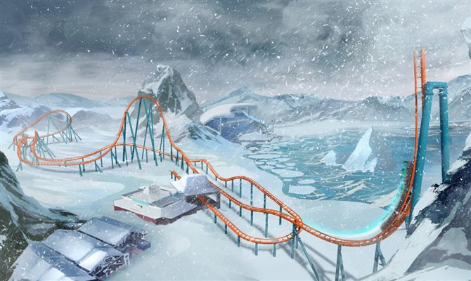 Ilustração da montanha-russa Ice Breaker, no SeaWorld