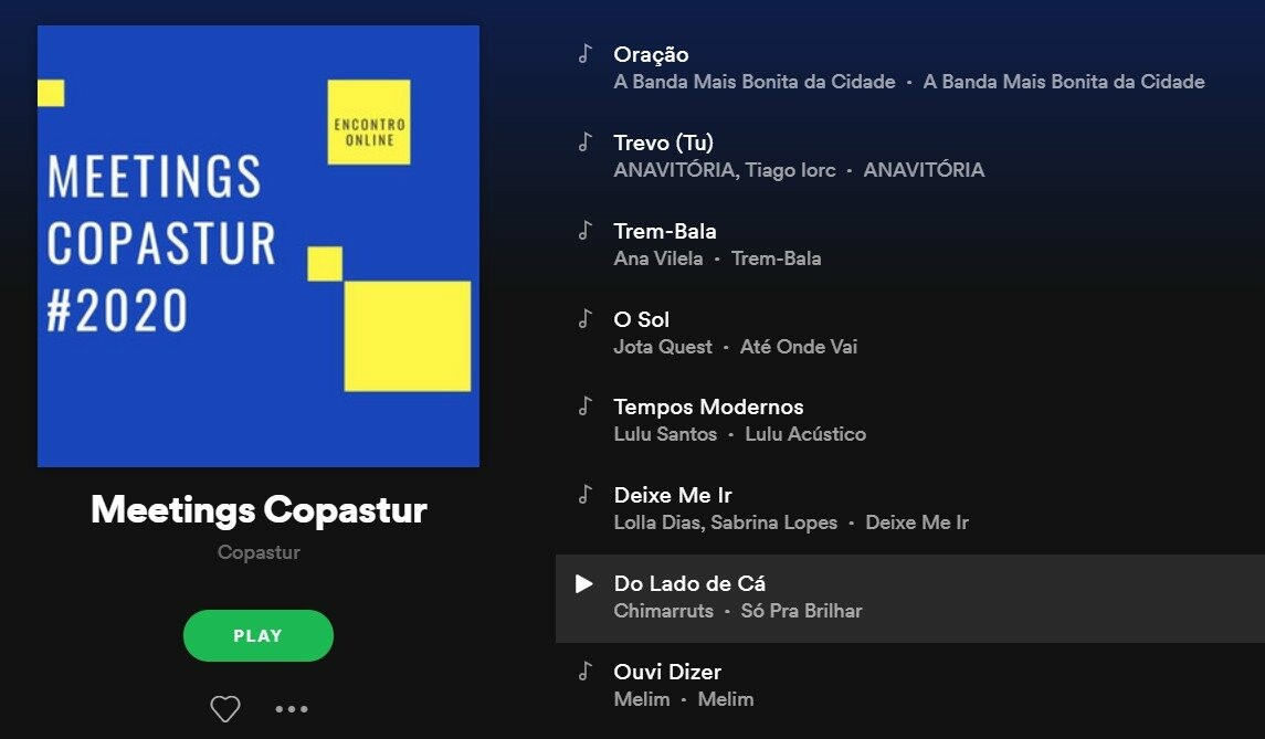 Playlist no Spotify atualizada pela Copastur