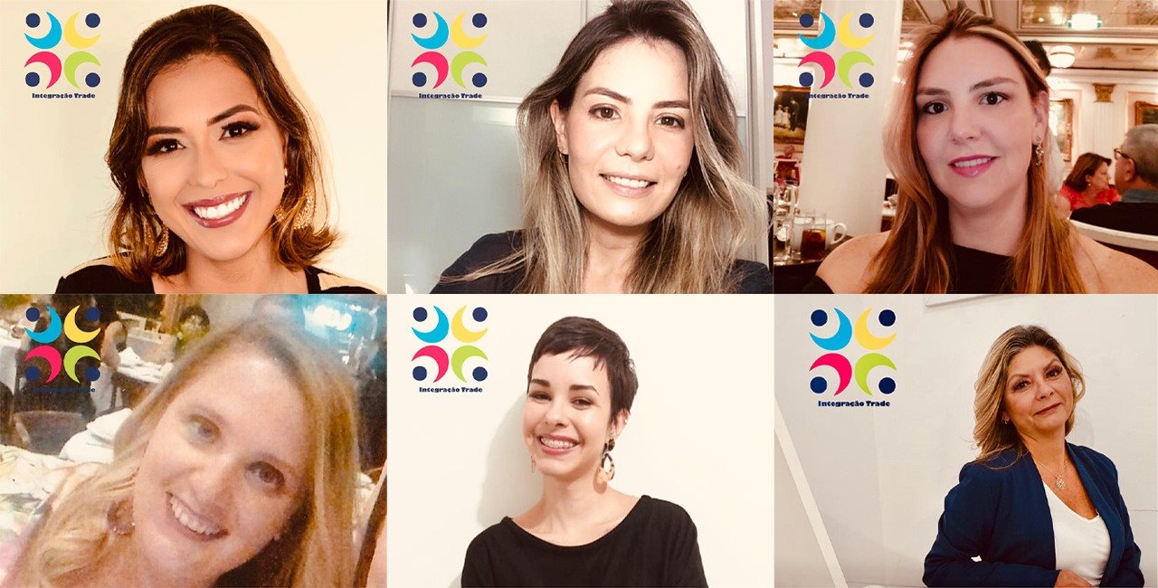 As coordenadoras do Integração Trade: Karla Tanaka, Gabriella Neiva, Ana Paula Ramazzini, Silvia Fabbri, Priscila Ferreira e Claudia Capecce