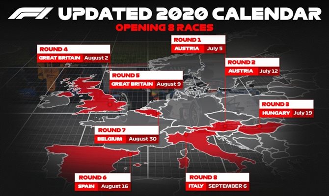 As oito provas iniciais da temporada de 2020 serão realizadas na Europa