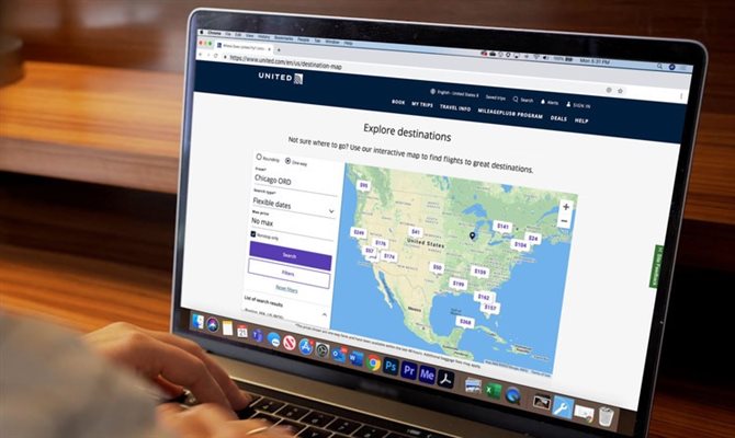 Map Search, da United, permite que viajantes vejam mapa interativo de vários destinos ao mesmo tempo