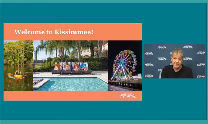 D. T. Minich, presidente do Experience Kissimmee apresentando o famtour virtual