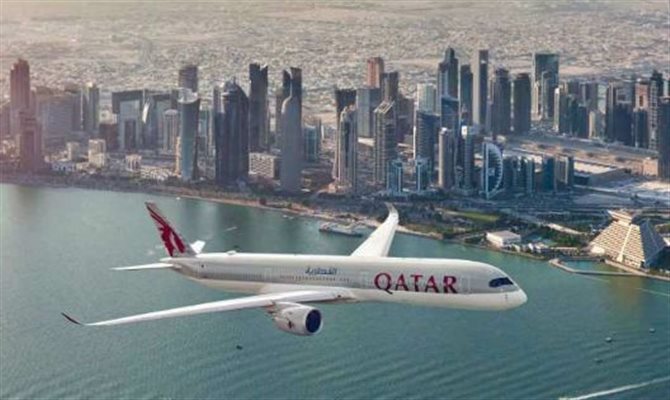 A350-1000 da Qatar, que faz a rota São Paulo-Doha duas vezes por dia a partir de agosto