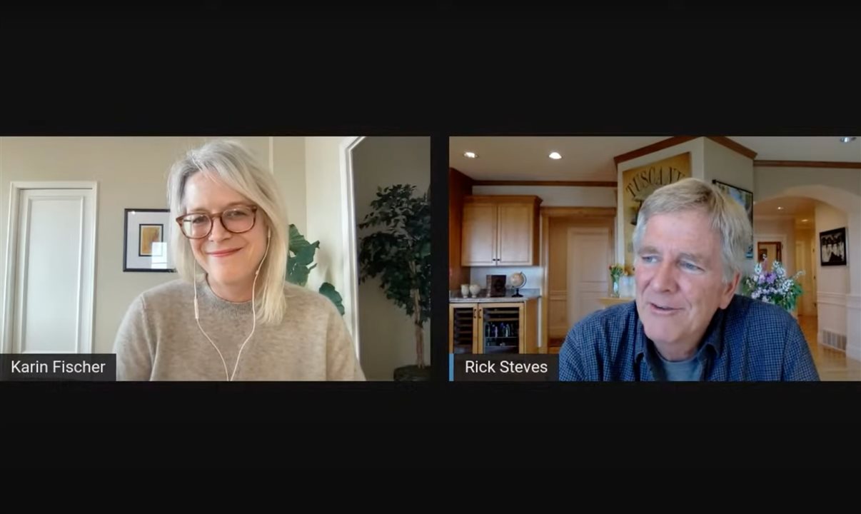 Karin Fischer e Rick Steves durante a live 