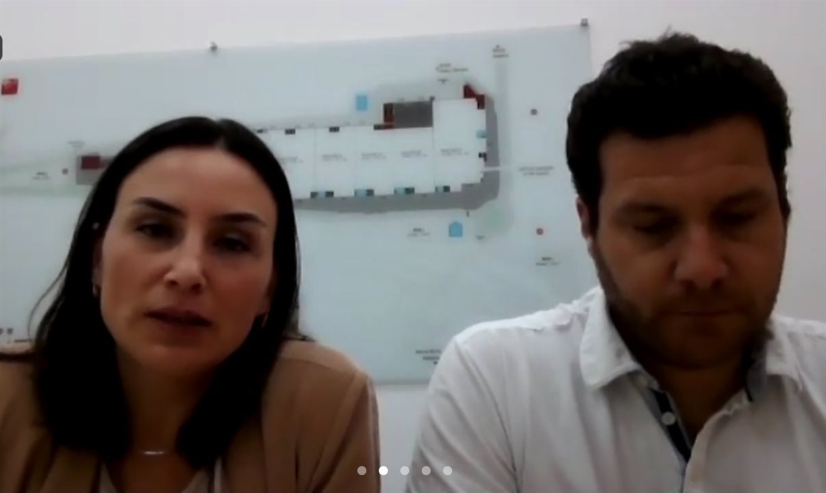 Milena Palumbo e Damien Timperio, da GL Events, durante encontro virtual