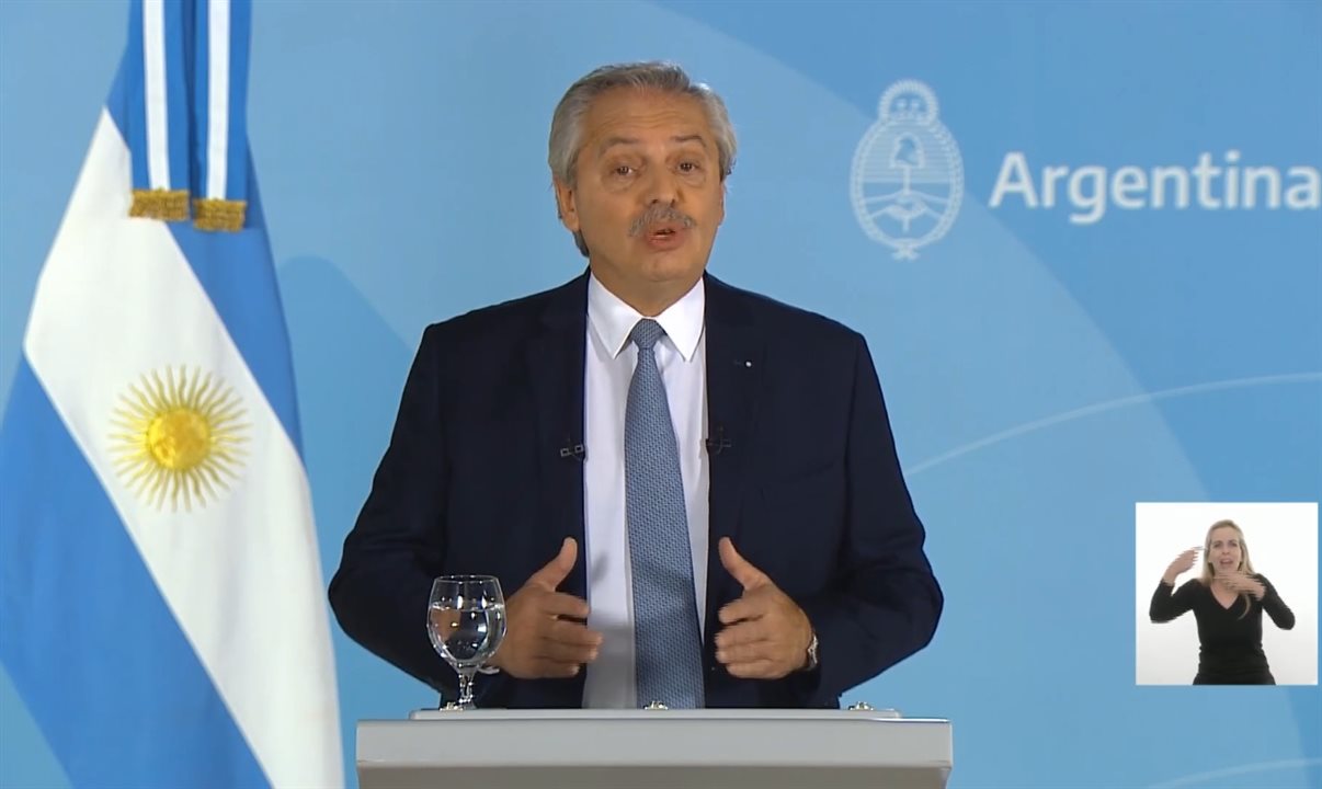 Pronunciamento do presidente Alberto Fernández durou cerca de 20 minutos