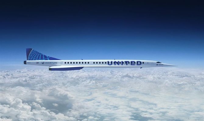 Render conceitual de uma aeronave supersônica da United Airlines<br>
