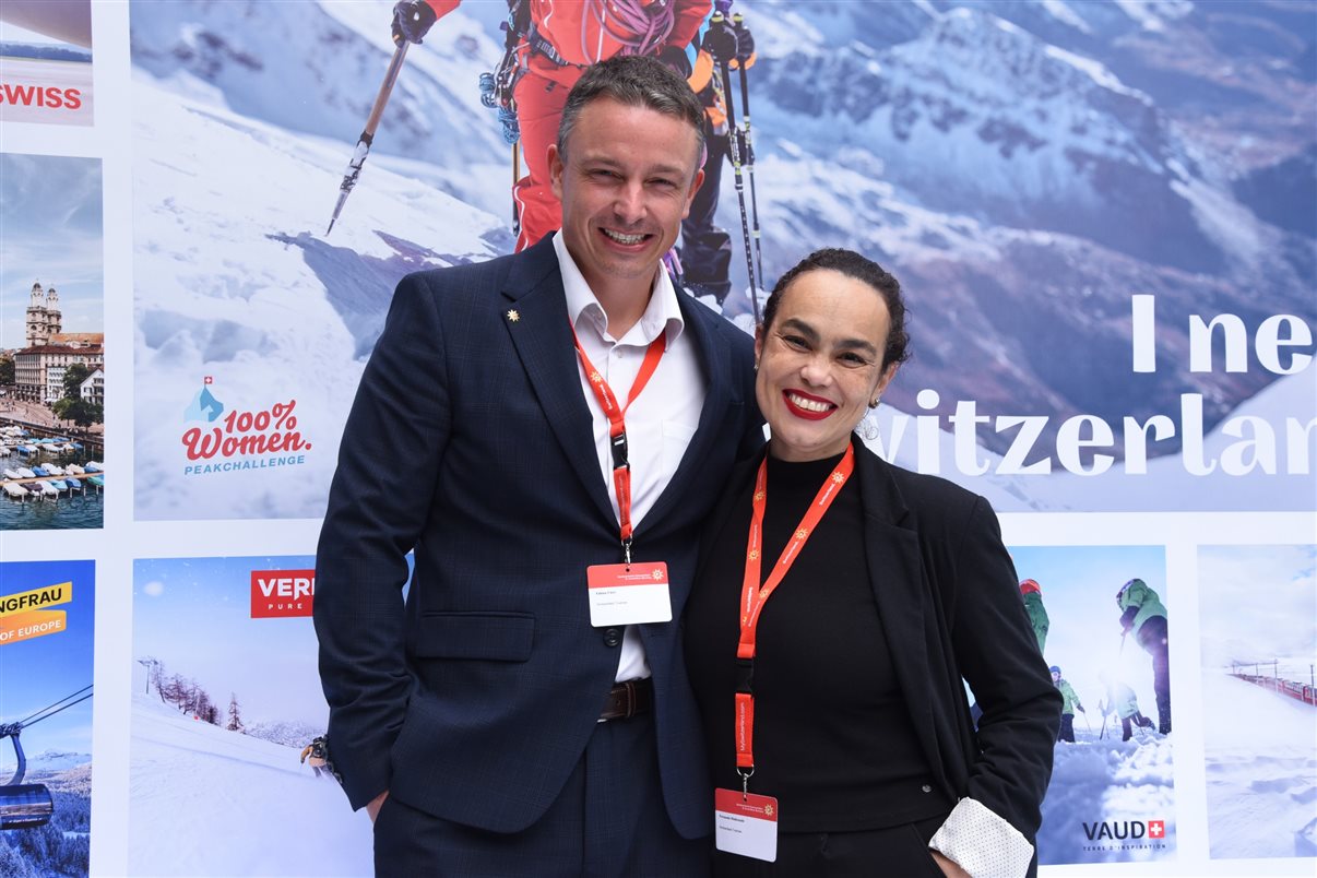 Fabien Clerc e Fernanda Maldonado, representantes do Turismo da Suíça no Brasil