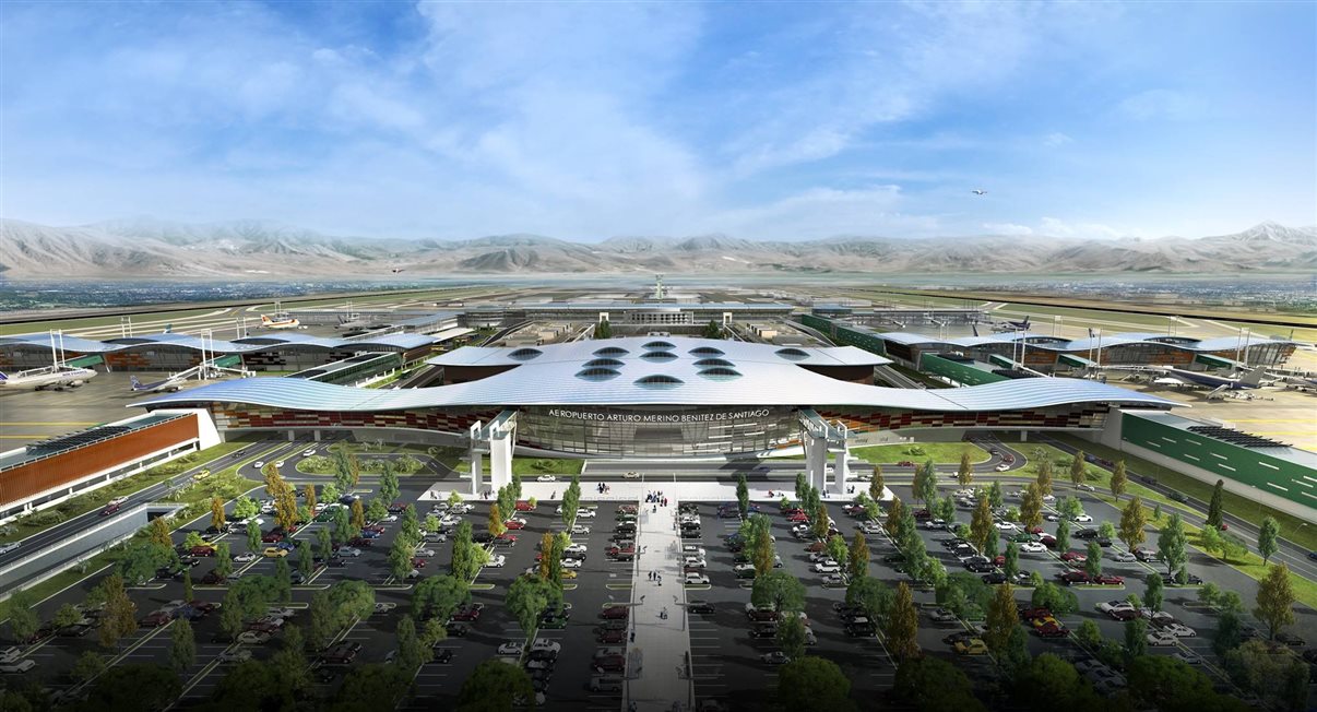 Projeção do novo terminal de Santiago, no Chile, operado pela Nuevo Pudahuel