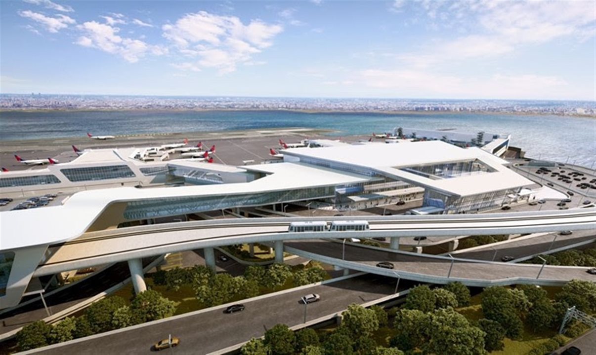 Perspectiva do terminal centralizado no Aeroporto LaGuardia, em Nova York, em que a Delta terá despacho de bagagem e check-in de segurança por reconhecimento facial