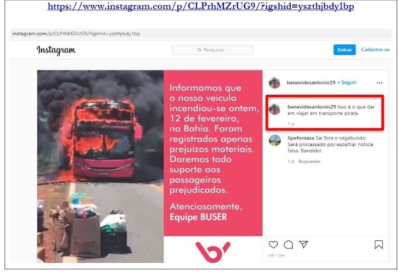 A postagem falsa motivou a ação do grupo Buser na justiça paulista