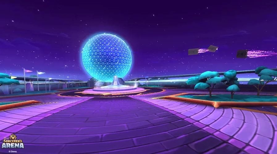 Semelhante ao encontrado no Epcot, a Spaceship Earth do jogo é iluminada com luzes EAR-desescent