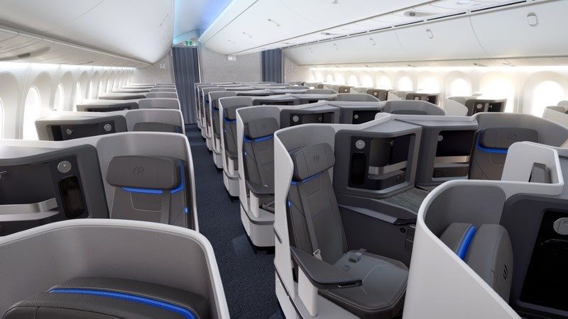 Classe Business da Air Europa com 32 assentos na configuração 1-2-1