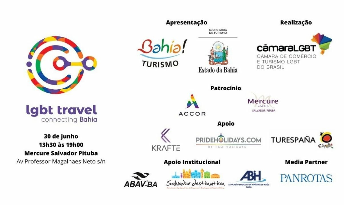 Na próxima quinta-feira (30) acontece a 1ª edição do LGBT Travel Connecting na Bahia, das 13h30 às 19h