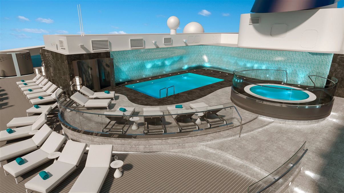 O espaço oferece 1,7 mil metros quadrados de área externa privativa com uma ampla área de piscina