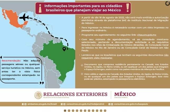 A Embaixada do México publicou um alerta pedindo para que viajantes brasileiros não comprem passagens sem ter o visto no passaporte