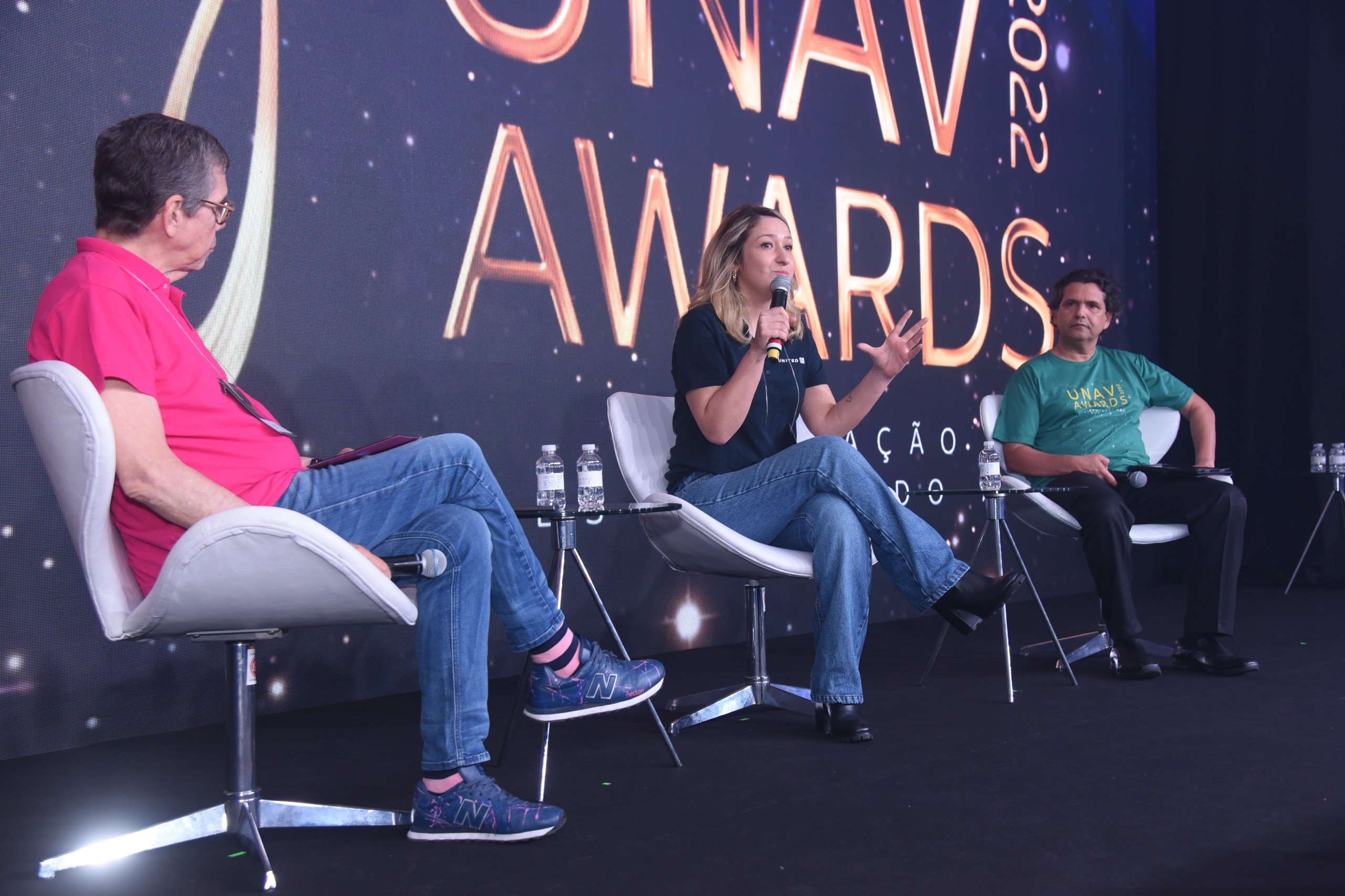 Cassio Oliveira (Sakura), Jacqueline Conrado (United) e Adriano Pereira (Unav) participam de painel no Unav Awards