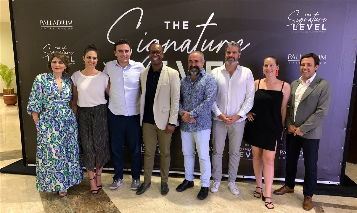 Veronica Armani, Carollina Abud, Abel Matutes Prats, Paulo Fernandes, Sergio Zertuches, Jesus Sobrino, Agueda Iglesias e Mario Viazzo, do Palladium Hotel Group