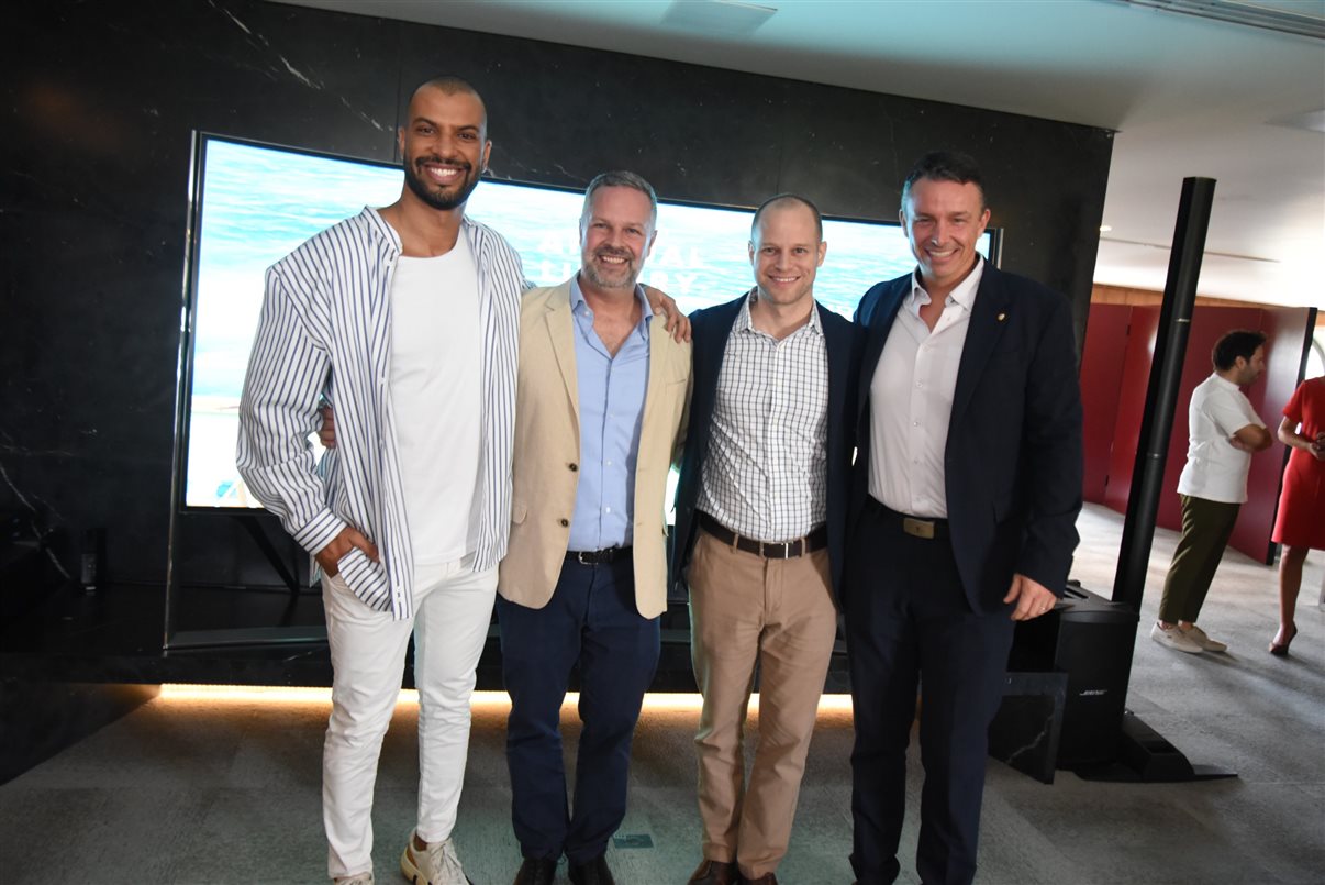 Wellington Melo, do Unique, Simon Mayle, da ILTM, José Guilherme Alcorta, da PANROTAS, e  Fabien Clerc, do Turismo da Suíça