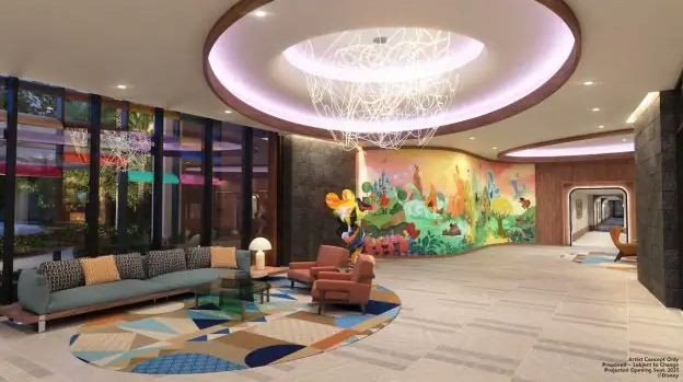 O lobby contará com um mural exclusivo criado pela artista de animação da Disney, Lorelay Bové
