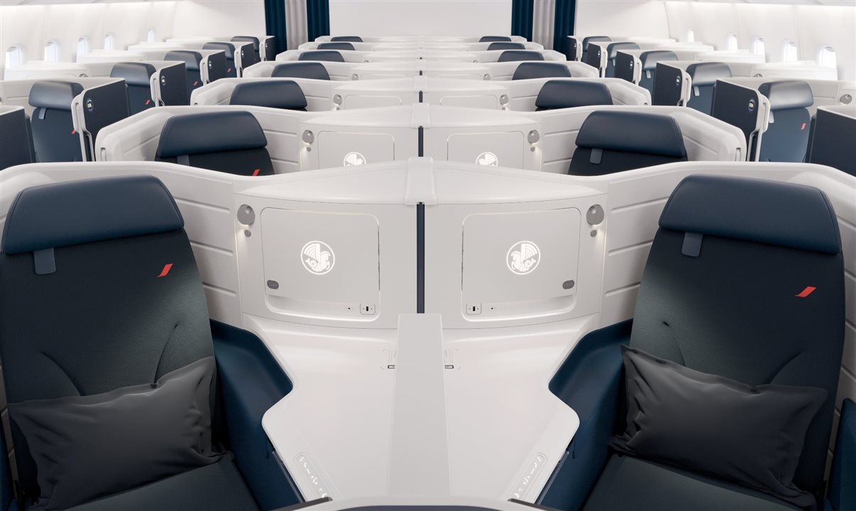 Visão frontal do novo assento Business da Air France