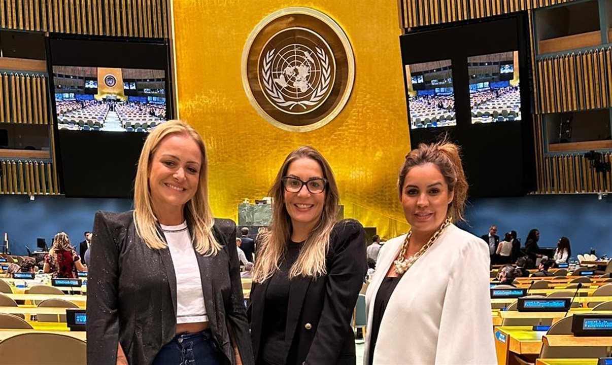 Flávia Possani, Andrea Panisset e Renata Esteves, da BeFly, na sede da ONU