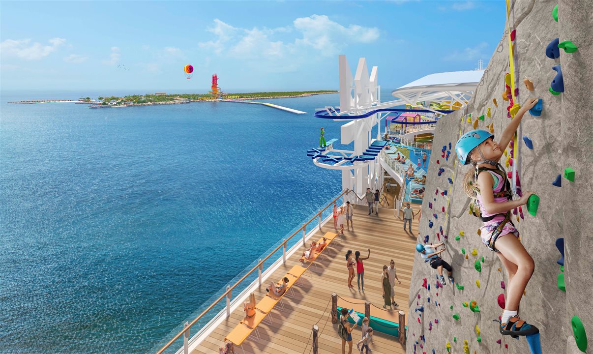 Projeção de uma das áreas do Icon of the Seas, novo navio a ser lançado pela Royal Caribbean