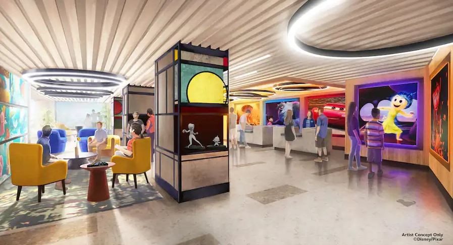 Projeção do lobby do Pixar Pier Hotel