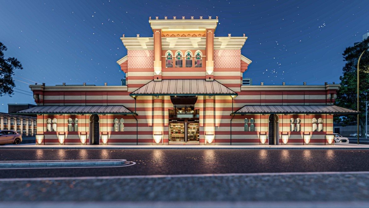 Perspectiva da fachada revitalizada do Mercado Municipal 