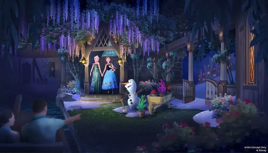 Anna, Elsa e Olaf são boas-vindas aos visitantes