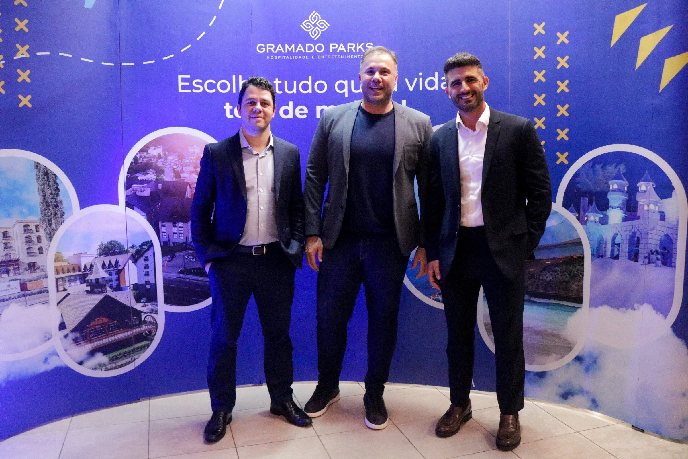 Ronaldo Beber, CEO da Gramado Parks e Anderson Caliari e Ronaldi Fagundes, fundadores e atuais conselheiros da companhia.