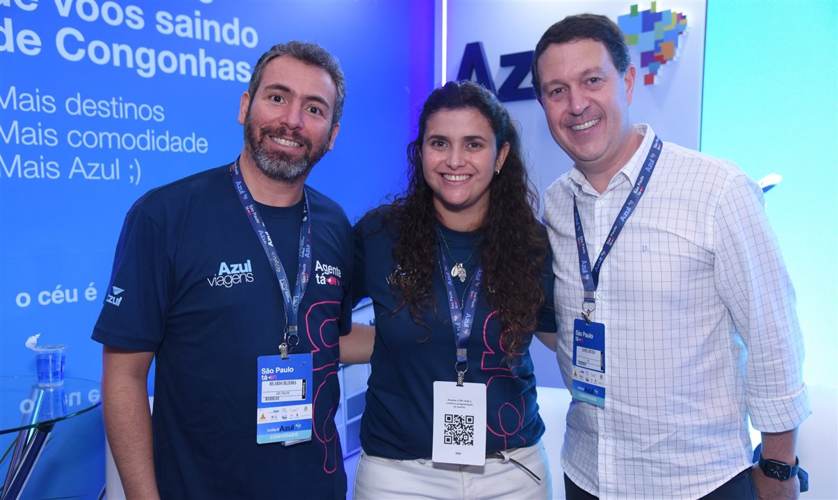 Ricardo Bezerra, Giulliana Mesquita e Daniel Bicudo, da Azul Viagens/Azul