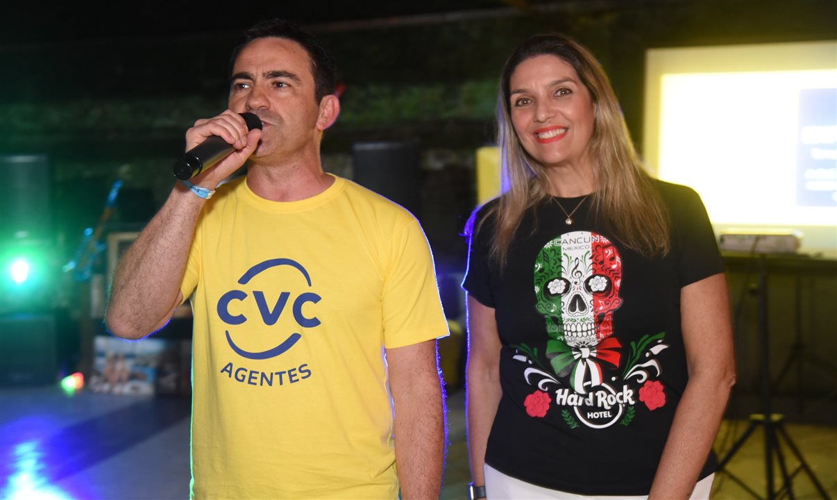 Rogério Mendes, da CVC, e Carla Cecchele, da Hard Rock